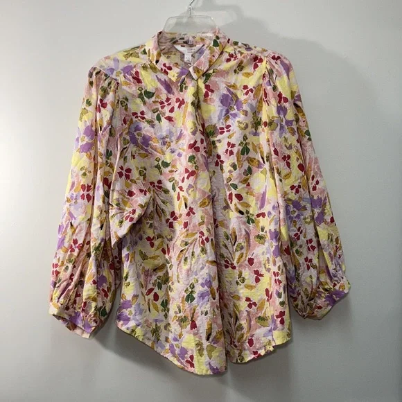 LC Lauren Conrad top button down floral print pattern casual office XXL - Picture 13 of 17